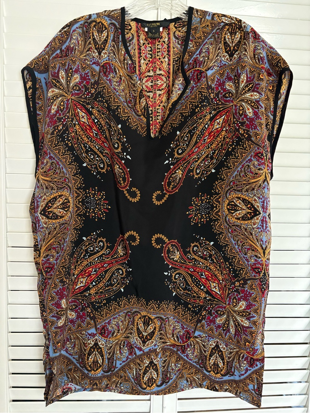 Citron Santa Monica Paisley Silk Tunic Blouse Sz S